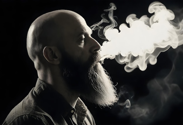 a man with a beard and a beard smoking a pipe