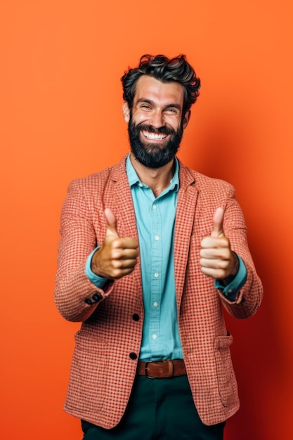 Man with beard and beard wearing jacket giving thumbs up Generative AI