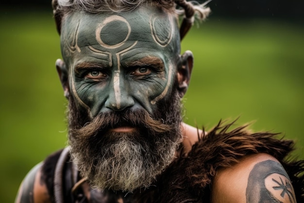 A man with a beard and a beard with a tattoo on his face