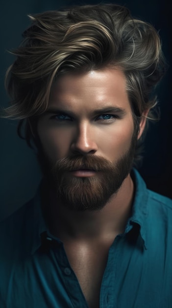 A man with a beard and blue eyes