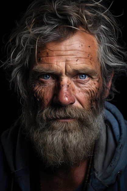 a man with a beard and blue eyes