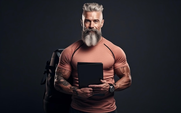 Foto un uomo con la barba e un libro sul petto