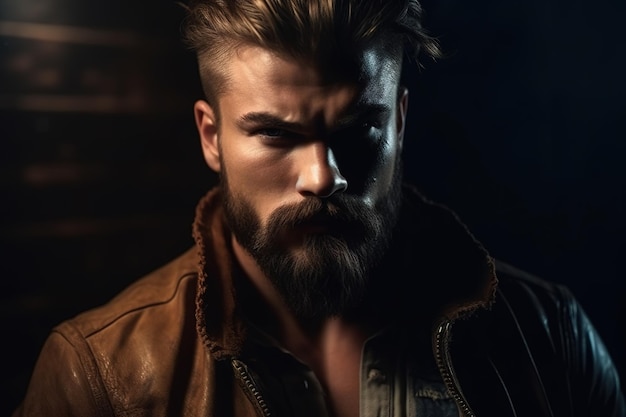 Man with a beard and a brown leather jacket