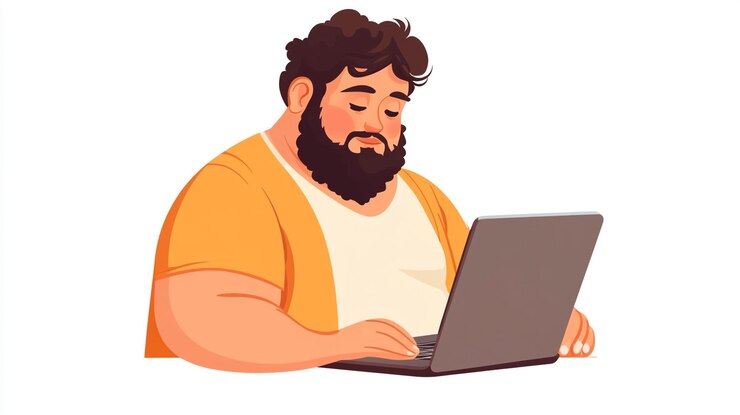 Photo a man with a beard focused on working at his laptop in a cozy indoor setting