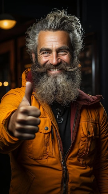 A man with a beard giving a thumbs up sign