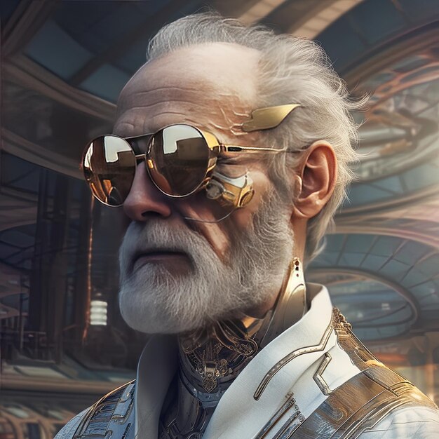 a man with a beard and glasses is wearing a pair of gold sunglasses