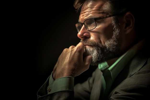 A man with a beard and glasses looks into the camera.