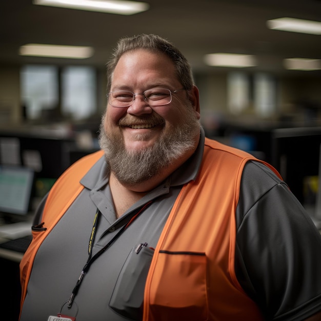 a man with a beard and glasses in an office