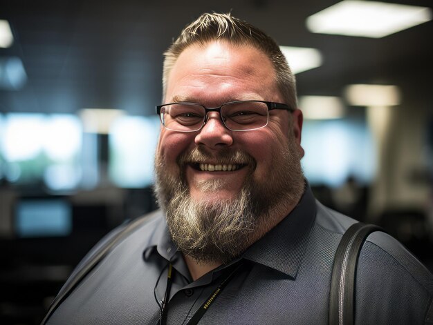 Photo a man with a beard and glasses smiles for the camera