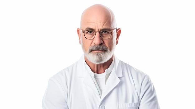 a man with a beard and glasses wearing a lab coat