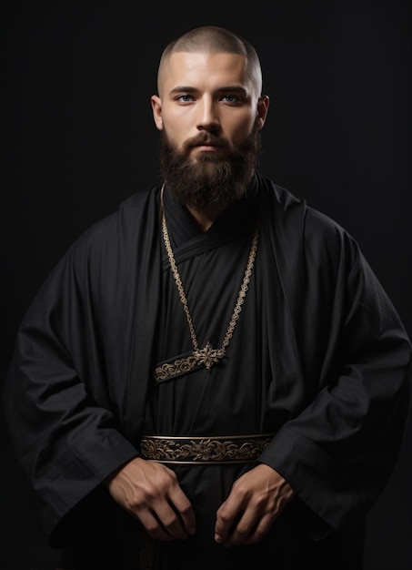 a man with a beard and a gold necklace