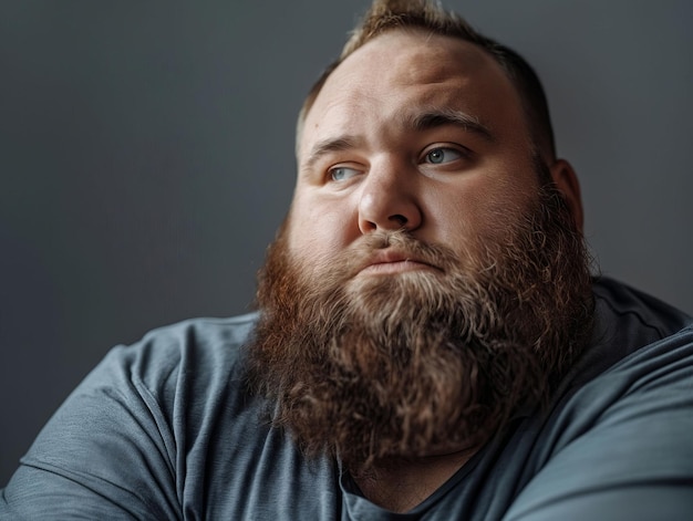 Photo a man with a beard and a gray shirt