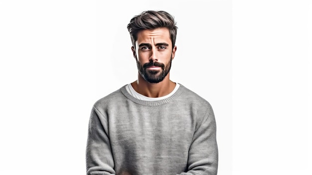 Photo a man with a beard and a grey sweater