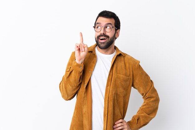 Man with beard over isolated wall