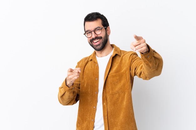 Man with beard over isolated wall