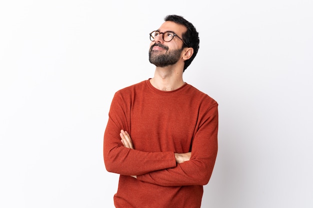 Man with beard over isolated wall