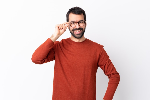 Man with beard over isolated wall