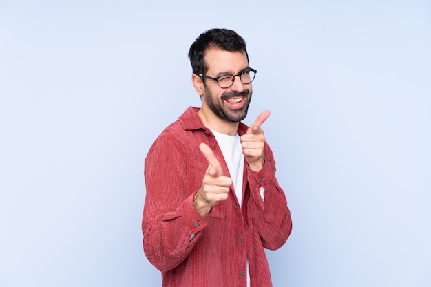 Man with beard over isolated wall