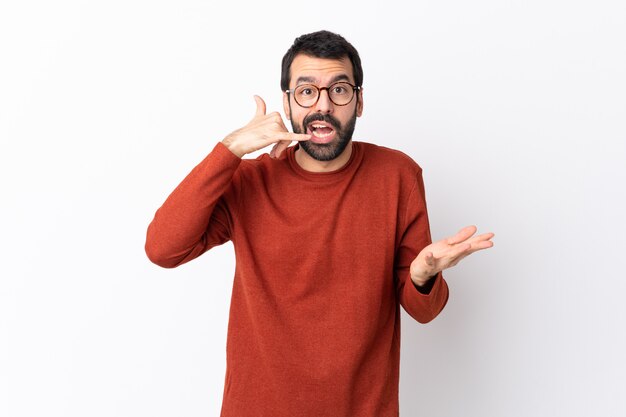 Man with beard over isolated wall