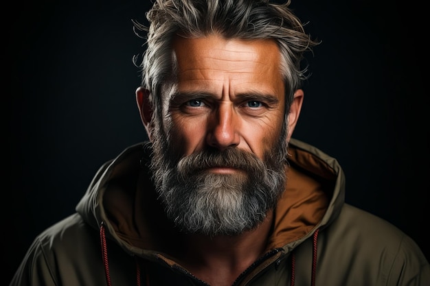 man with beard and jacket on is looking at the camera generative ai