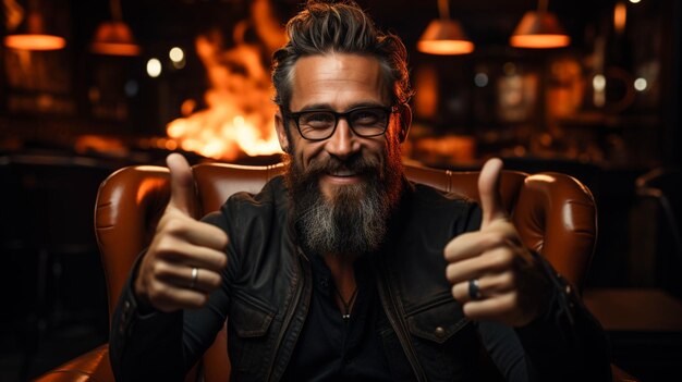 Photo a man with a beard making a gesture with his hands