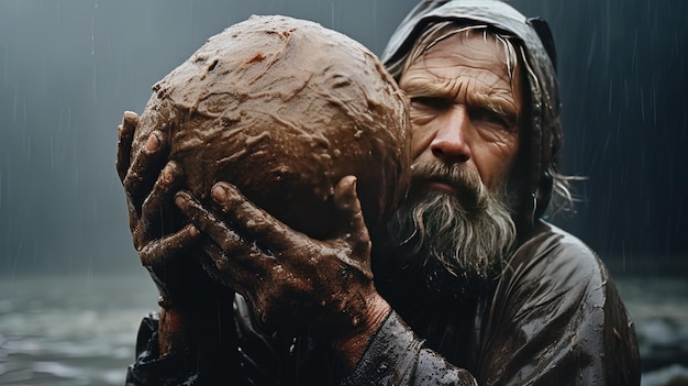 Foto un uomo con la barba e una maschera di fango