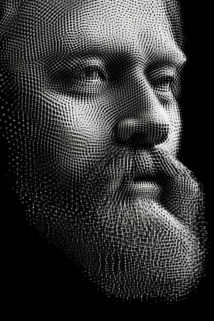 a man with a beard and mustache is shown with a pattern of dots.