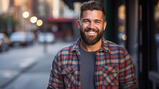 a man with a beard and a plaid shirt