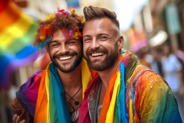 A man with a beard and a rainbow beard smiles for the camera.