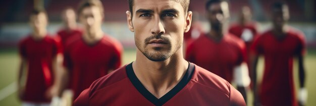 Foto un uomo con la barba e una maglia rossa