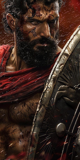 Photo a man with a beard and a red sari holding a sword