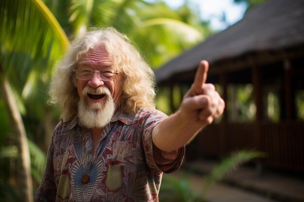 Photo a man with a beard and a shirt that says  he is pointing a finger