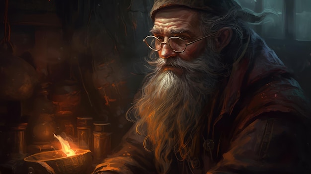 A man with a beard sits in front of a fire.