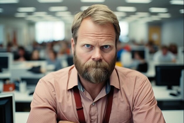 Photo a man with a beard sitting at a desk