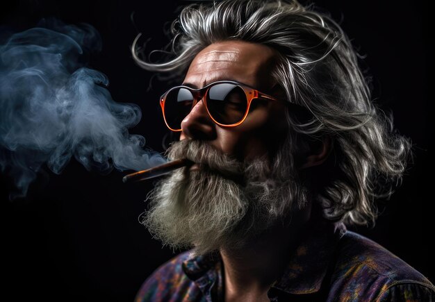 Photo a man with a beard smokes