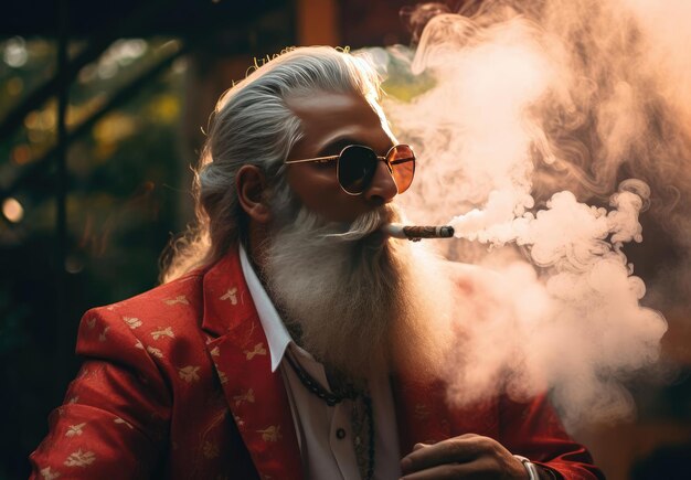 Photo a man with a beard smokes