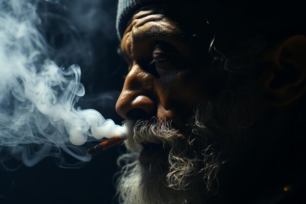 a man with a beard smoking a cigarette