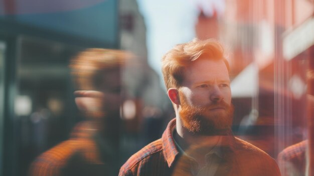 Photo a man with a beard standing in front of a window ai