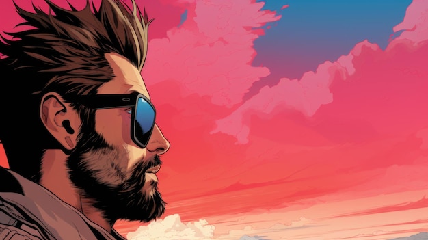 A man with a beard and sunglasses looking off into the distance ai