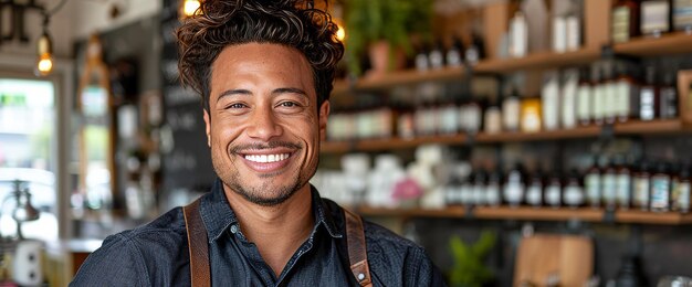 Man With a Beard and Suspenders Standing in Front of a Bar