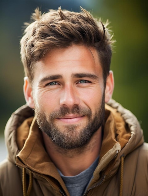 Photo a man with a beard and a sweater that says  hes smiling