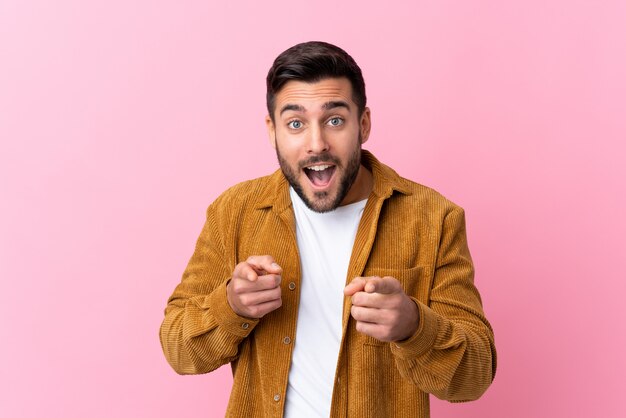 Man with beard over wall