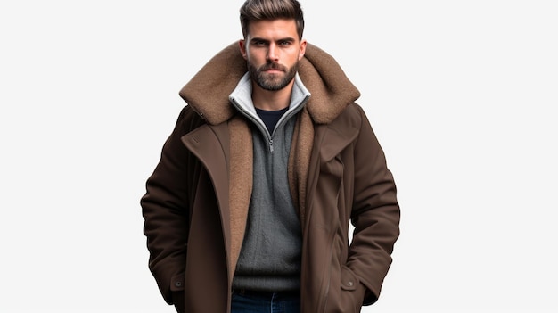 Man With Beard Wearing Brown Coat