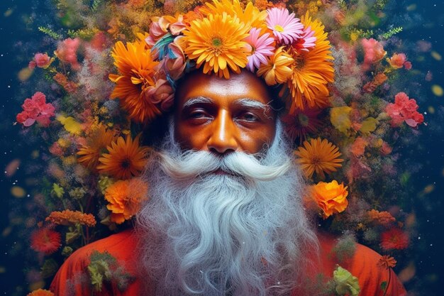 A man with a beard wearing a flower crown