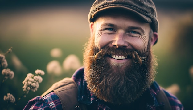 A man with a beard wearing a hat and plaid shirt smiles at the camera.