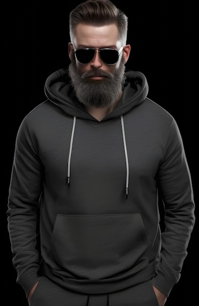 A man with a beard wearing a hoodie and sunglasses.