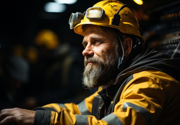 A man with a beard wearing a yellow hard hat