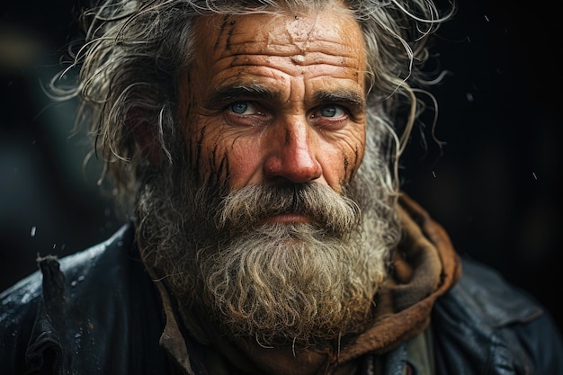 a man with a beard and wet hair