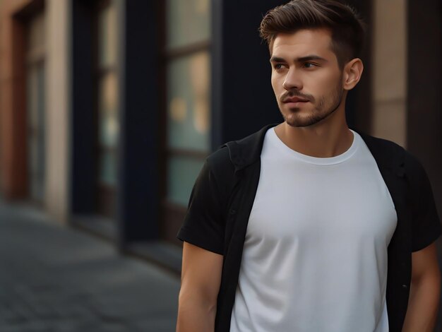 Photo a man with a beard and a white shirt