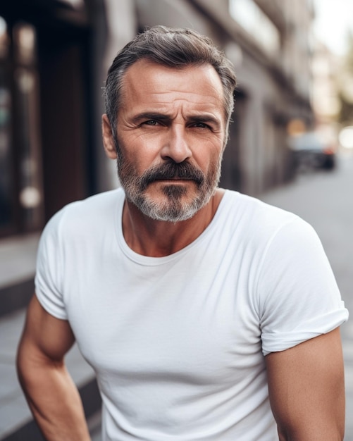 Foto un uomo con la barba e una camicia bianca